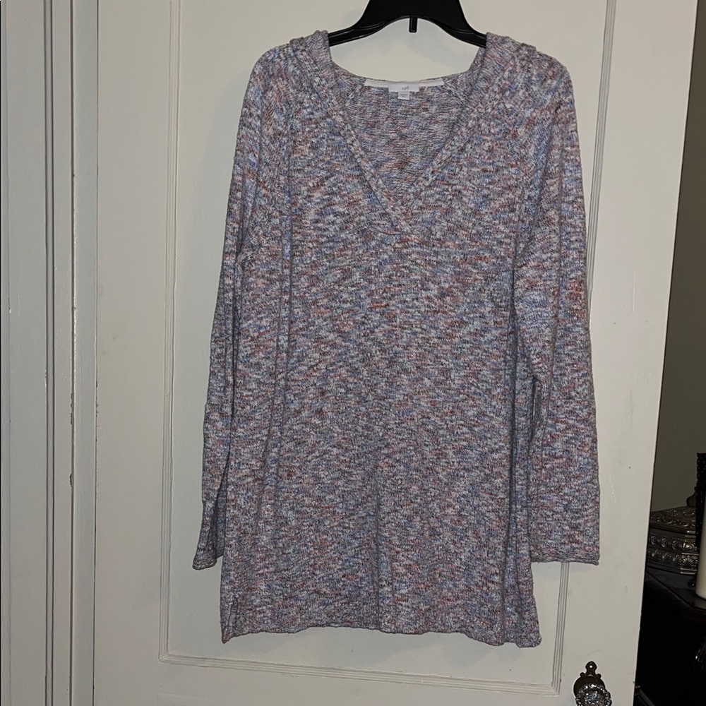 J. Jill Multicolor V-Neck Hooded Sweater